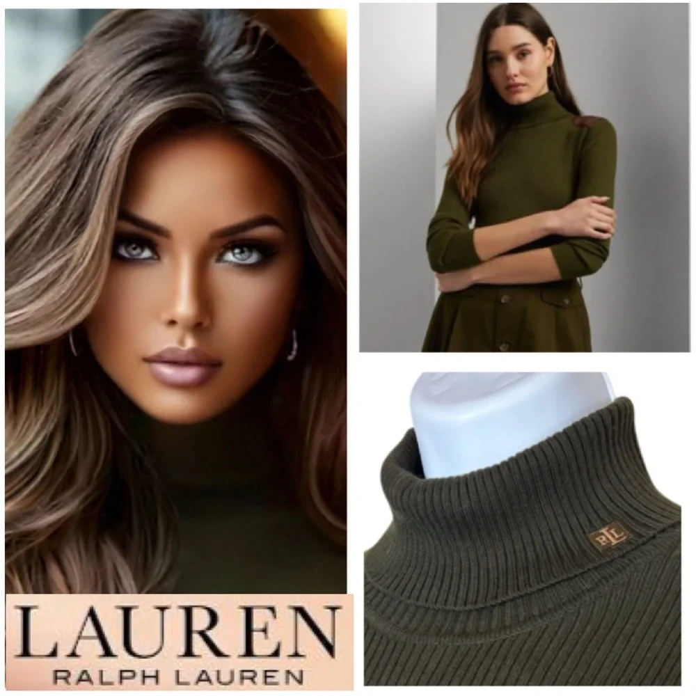 Ralph Lauren Ribbed Turtleneck Sweater Vintage 90s Y2K Olive Green Brown Size XL
